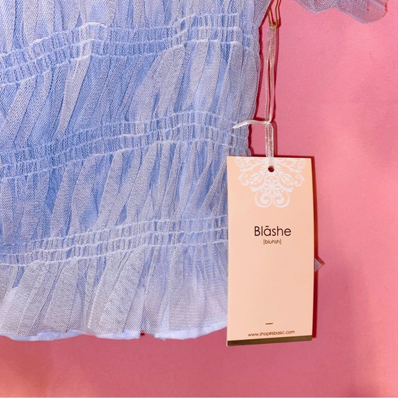 Cinderella Blue Top Puff Sleeve Elegant Lace Mesh Soft Tulle Crop Medium Blāshe - Picture 4 of 13